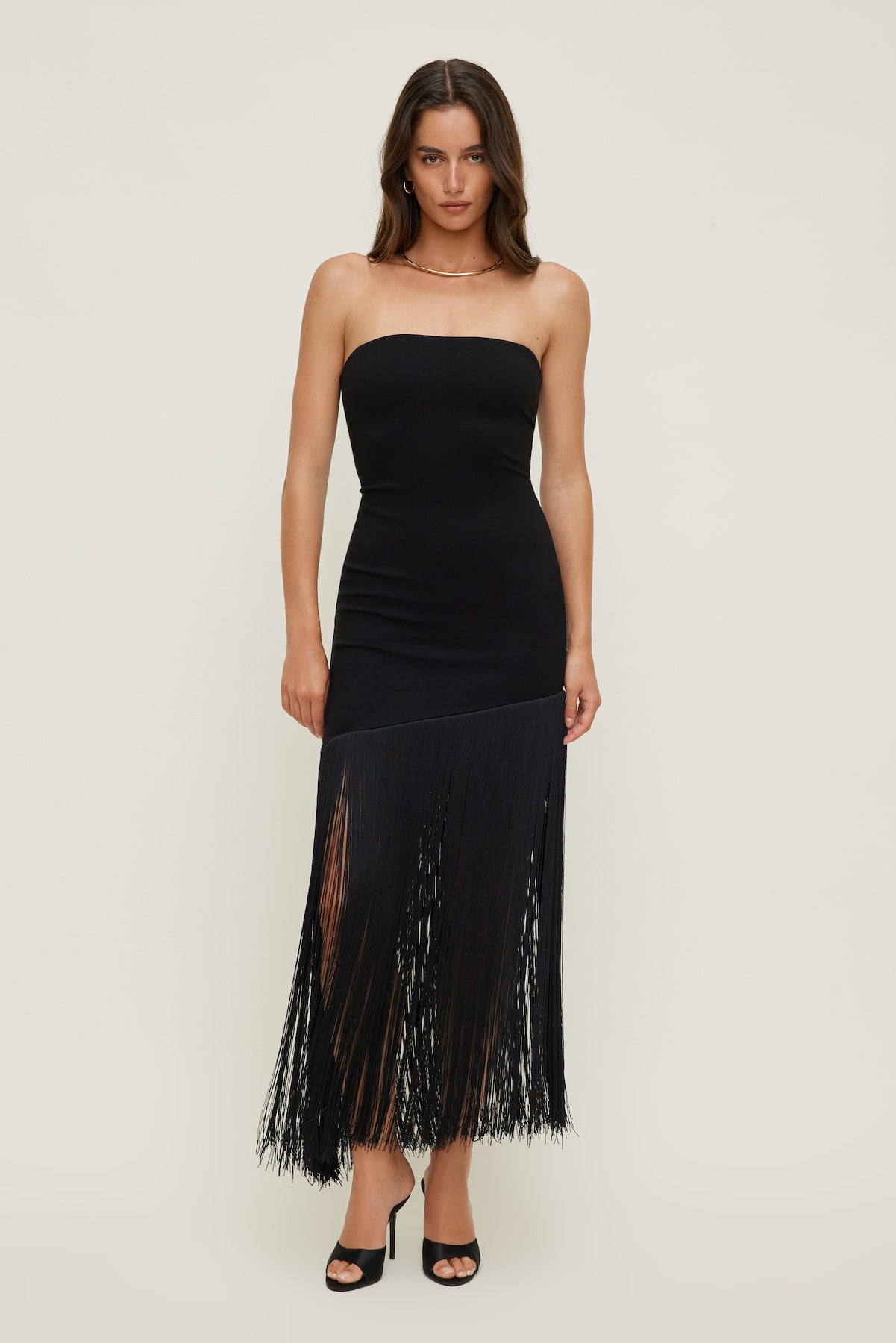 Ponte Fringe Maxi Tube Dress Black - Dynamite