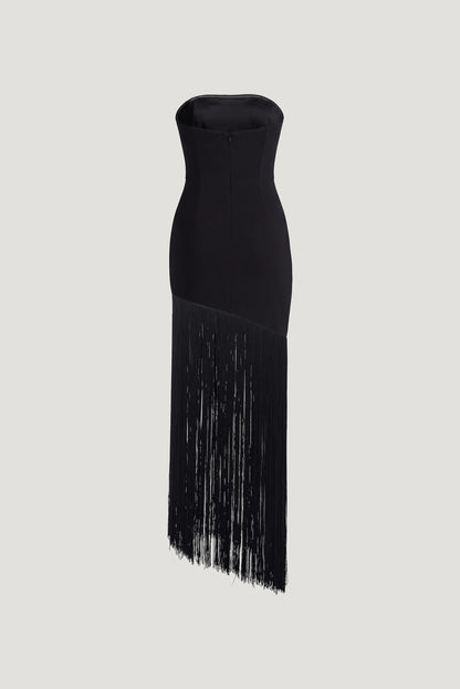 Ponte Fringe Maxi Tube Dress Black - Dynamite