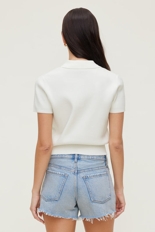 Polo Crewneck Cardigan White - Dynamite
