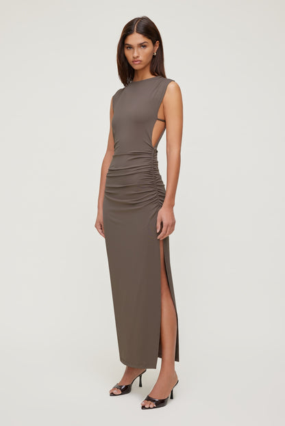 Sculpt Open Side Maxi Dress Brown - Dynamite