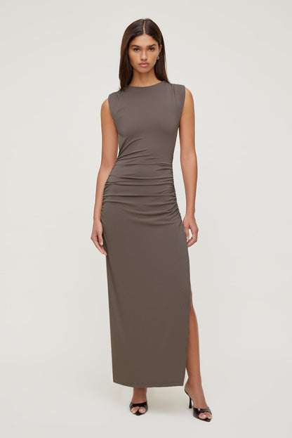 Sculpt Open Side Maxi Dress Brown - Dynamite