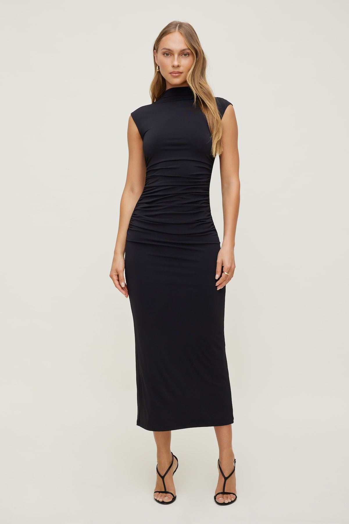 Bria Sculpt Mock Neck Maxi Dress Black - Dynamite