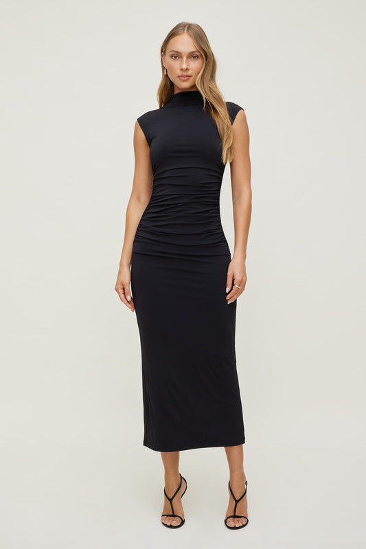 Bria Sculpt Mock Neck Maxi Dress Black - Dynamite