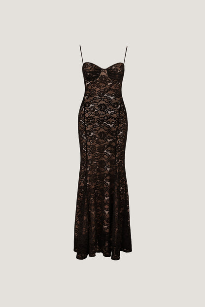 Monet Lace Overlay Maxi Dress Black - Dynamite