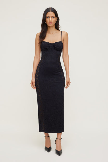 Sheer Side Lace Maxi Dress Black - Dynamite