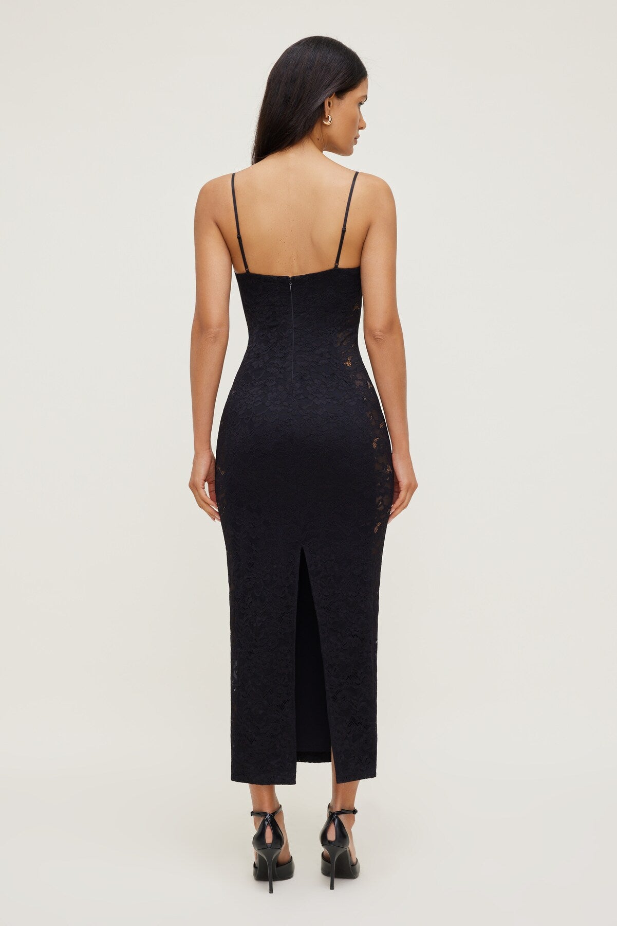 Sheer Side Lace Maxi Dress Black - Dynamite