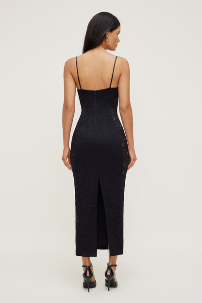 Sheer Side Lace Maxi Dress Black - Dynamite