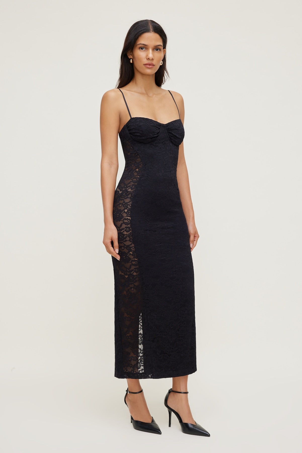 Sheer Side Lace Maxi Dress Black - Dynamite