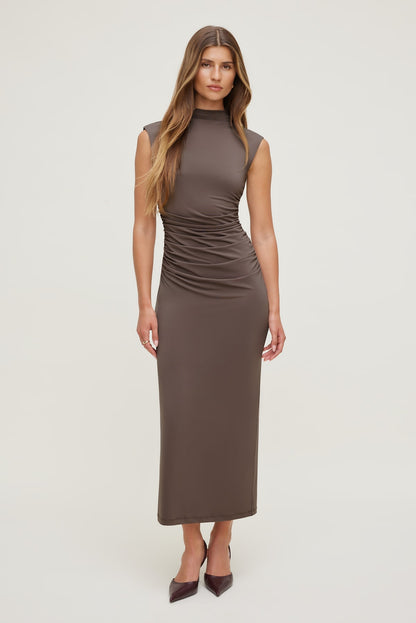 Bria Sculpt Mock Neck Maxi Dress Brown - Dynamite