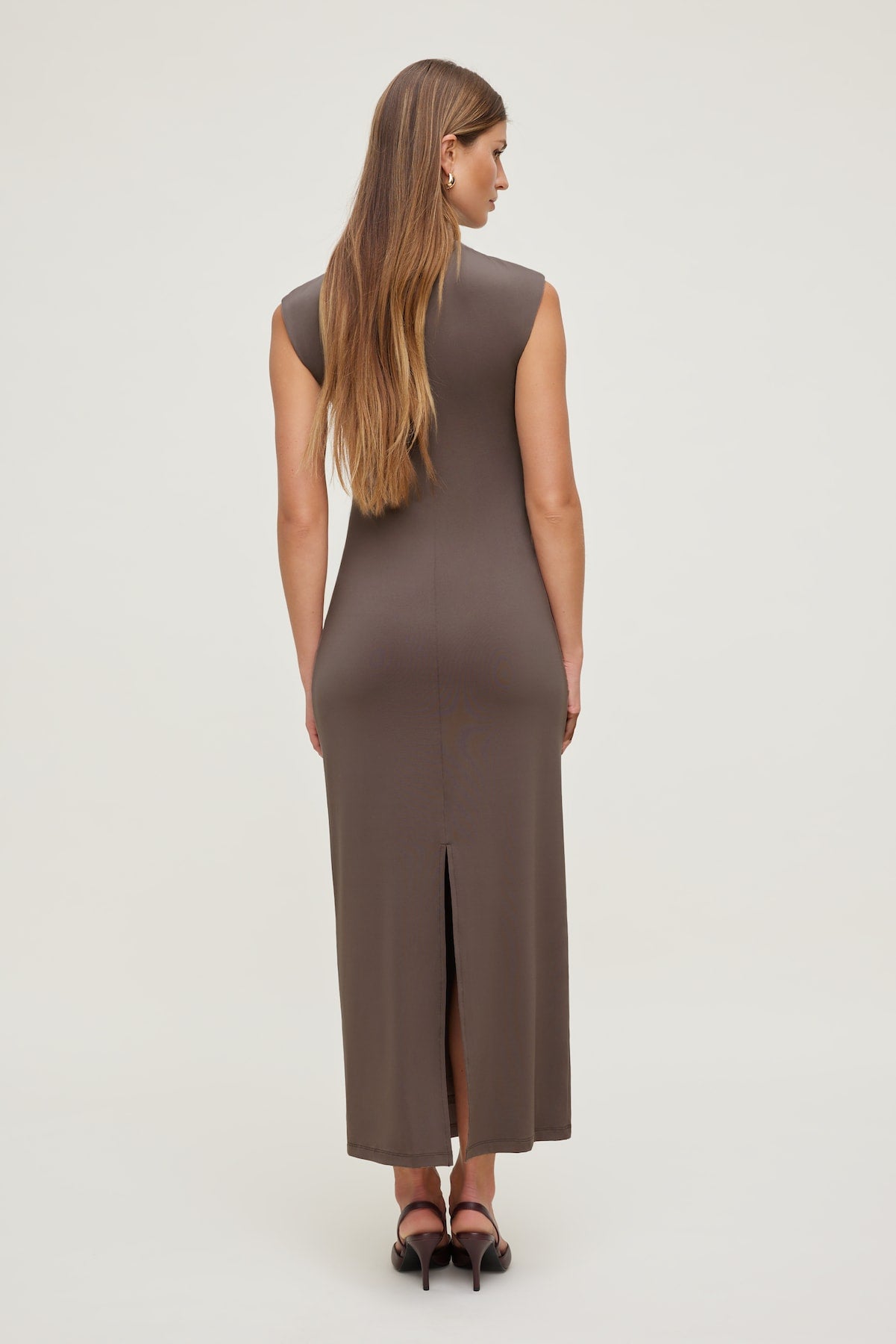 Bria Sculpt Mock Neck Maxi Dress Brown - Dynamite