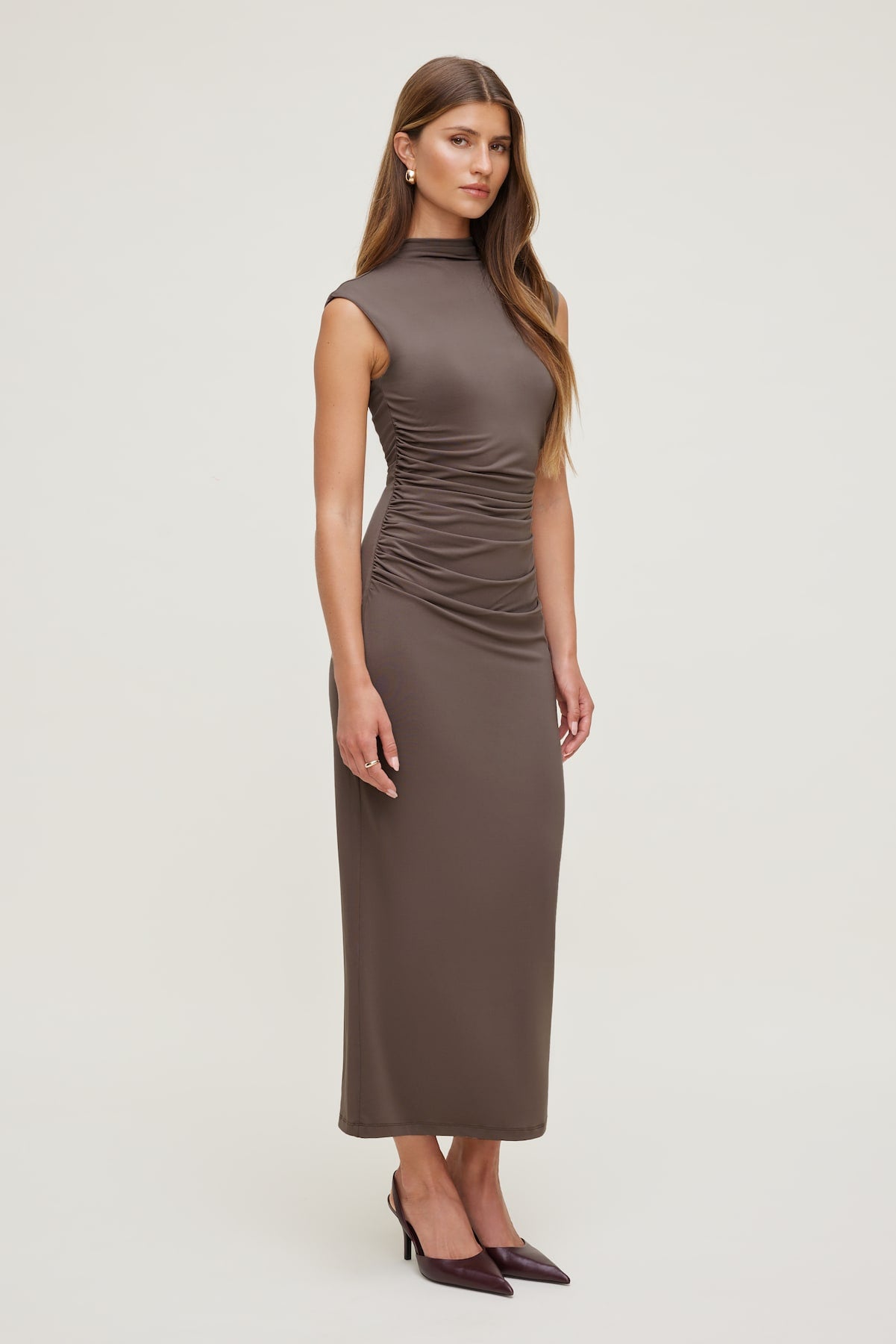 Bria Sculpt Mock Neck Maxi Dress Brown - Dynamite