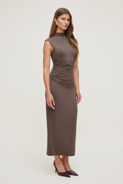 Bria Sculpt Mock Neck Maxi Dress Brown - Dynamite