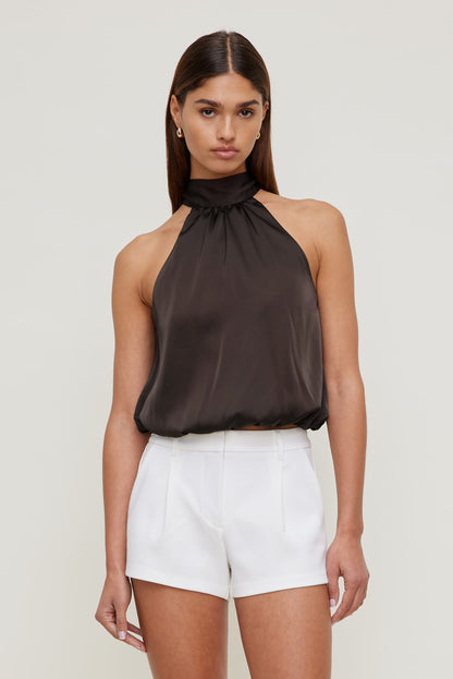 Paloma Bubble Satin Halter Blouse Brown - Dynamite