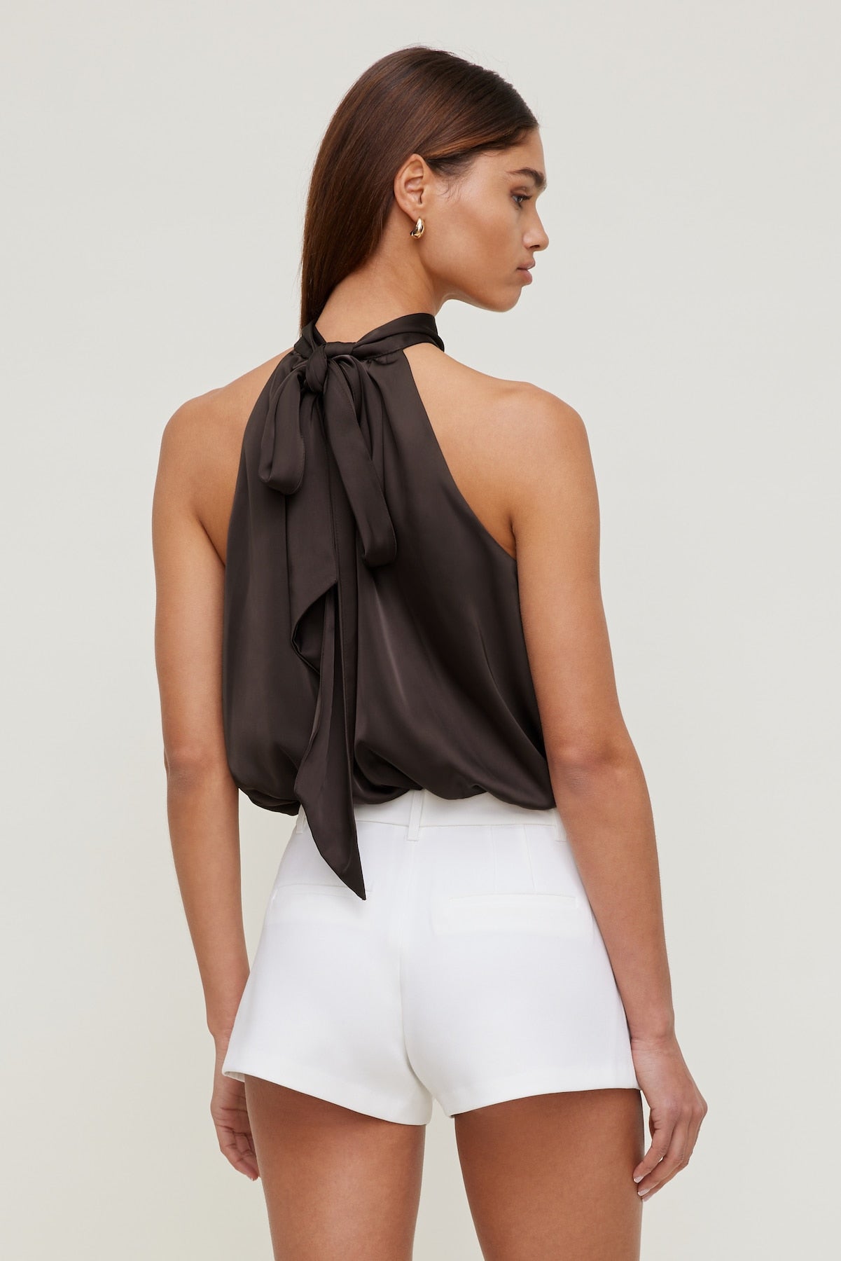 Paloma Bubble Satin Halter Blouse Brown - Dynamite