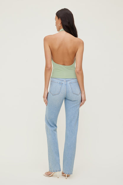 Cowl Neck Mesh Halter Top Green - Dynamite