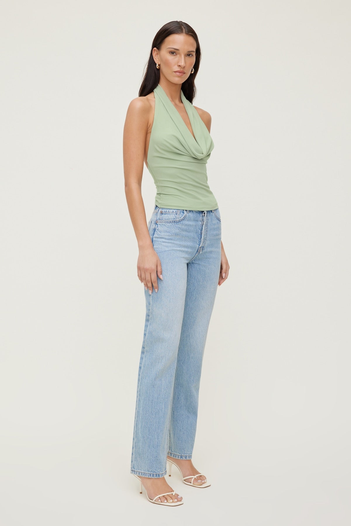 Cowl Neck Mesh Halter Top Green - Dynamite