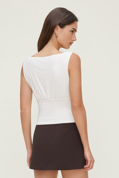Sculpt Cinched Waist Top White - Dynamite