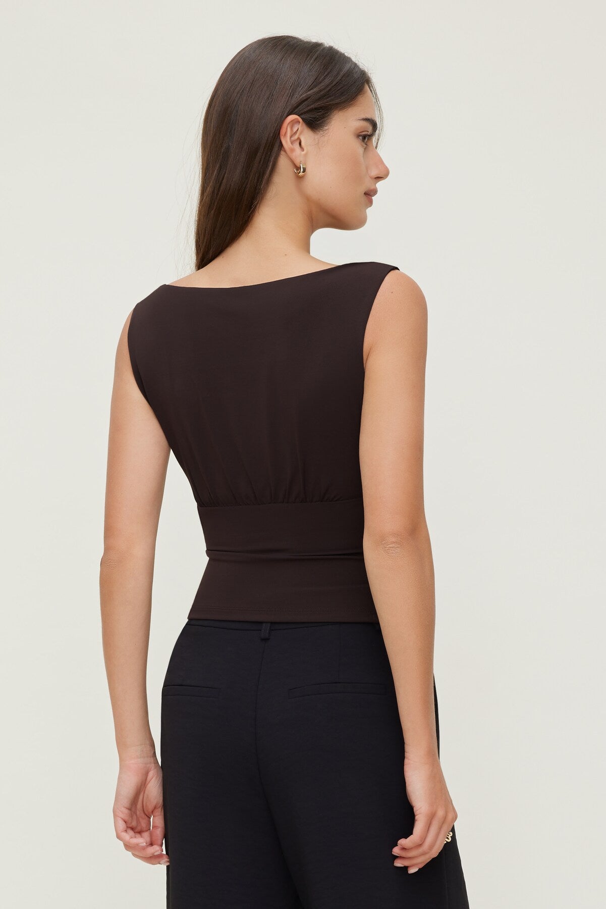 Sculpt Cinched Waist Top Brown - Dynamite