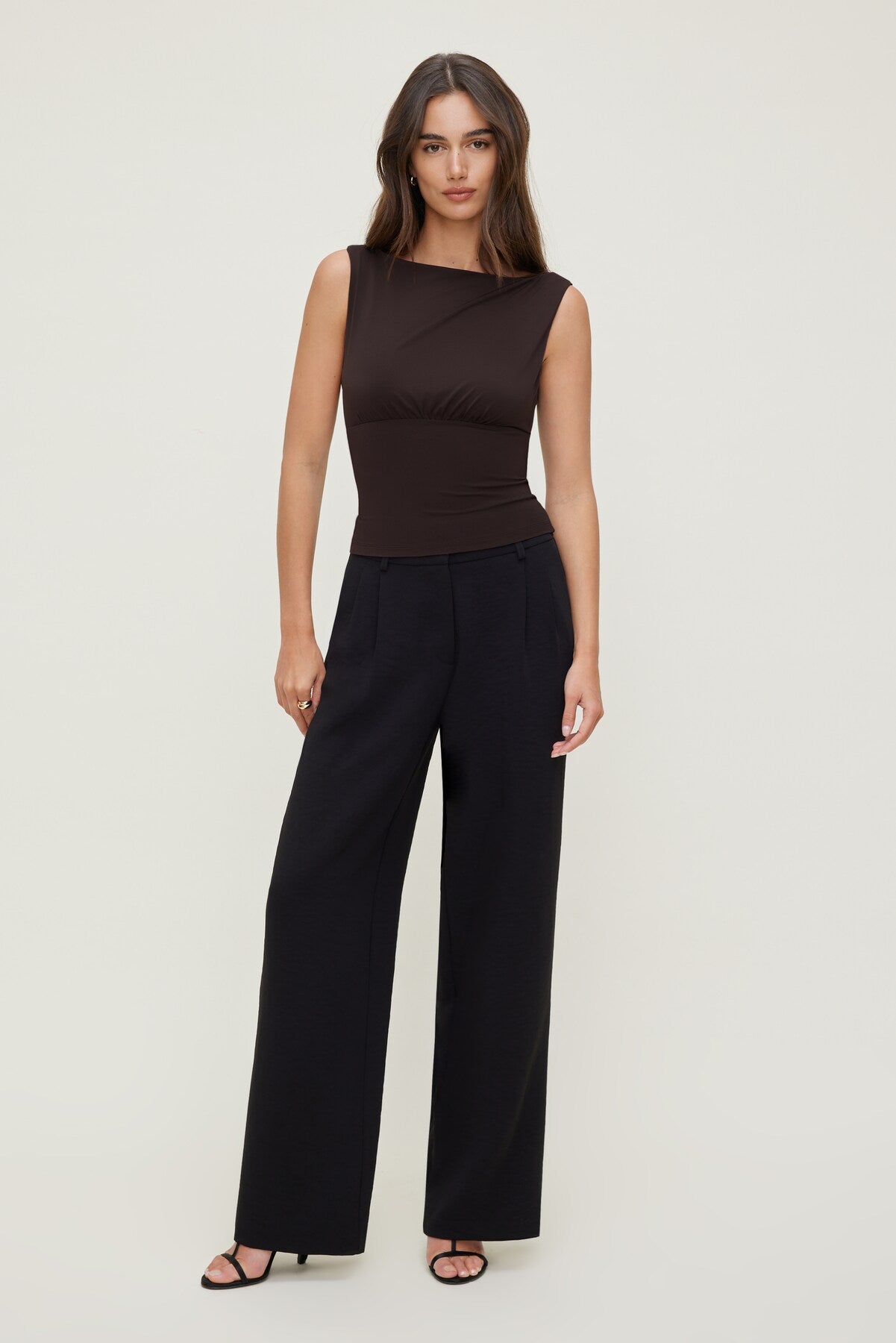 Sculpt Cinched Waist Top Brown - Dynamite