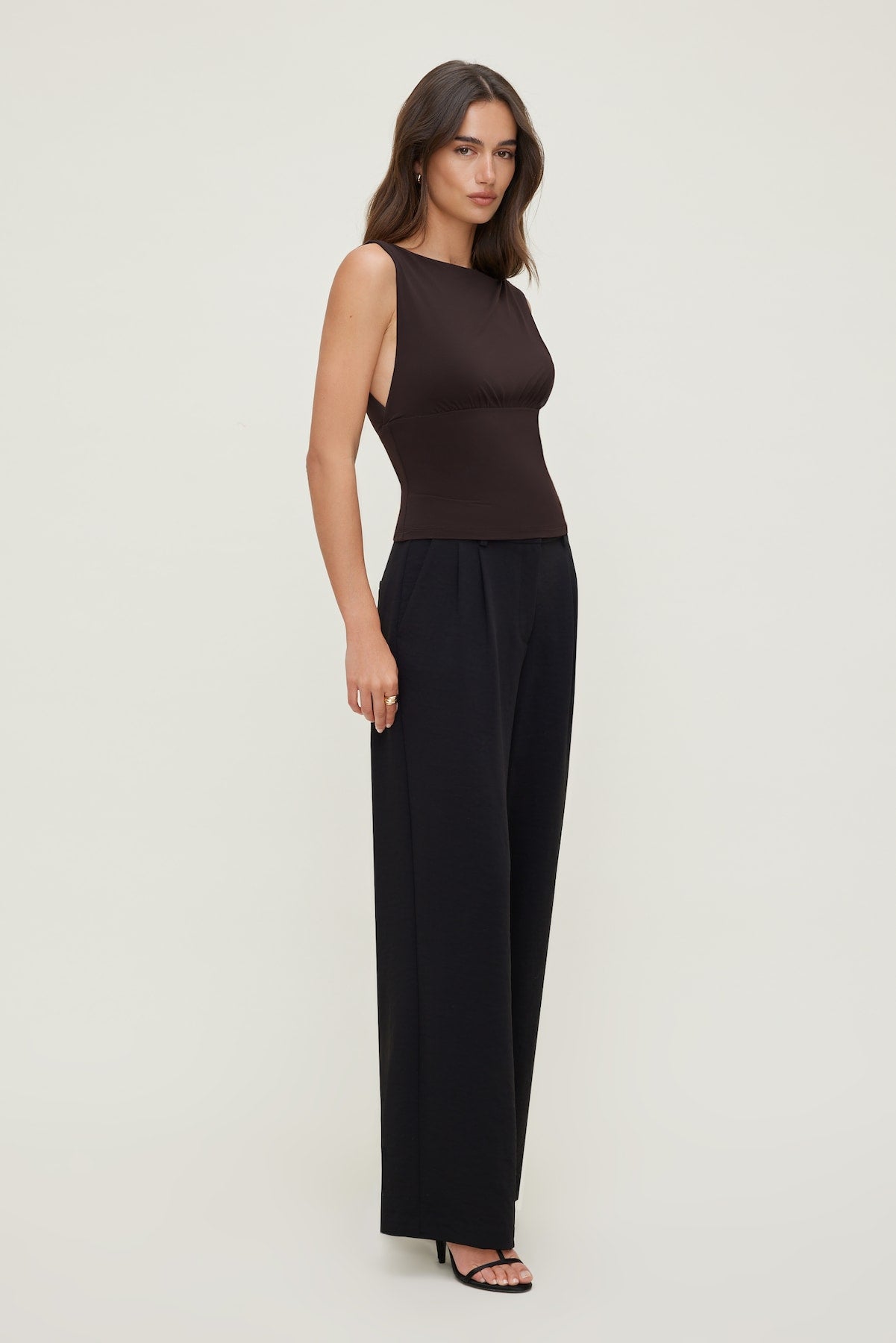 Sculpt Cinched Waist Top Brown - Dynamite