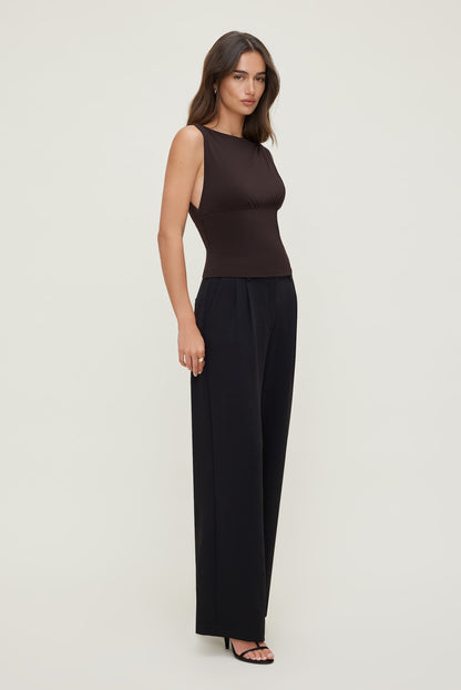 Sculpt Cinched Waist Top Brown - Dynamite