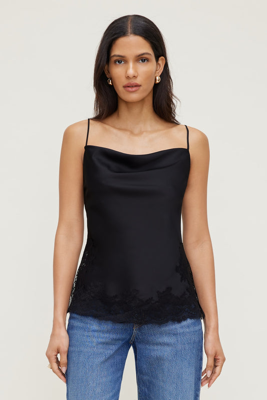 Madi Lace Satin Cami Top Black - Dynamite