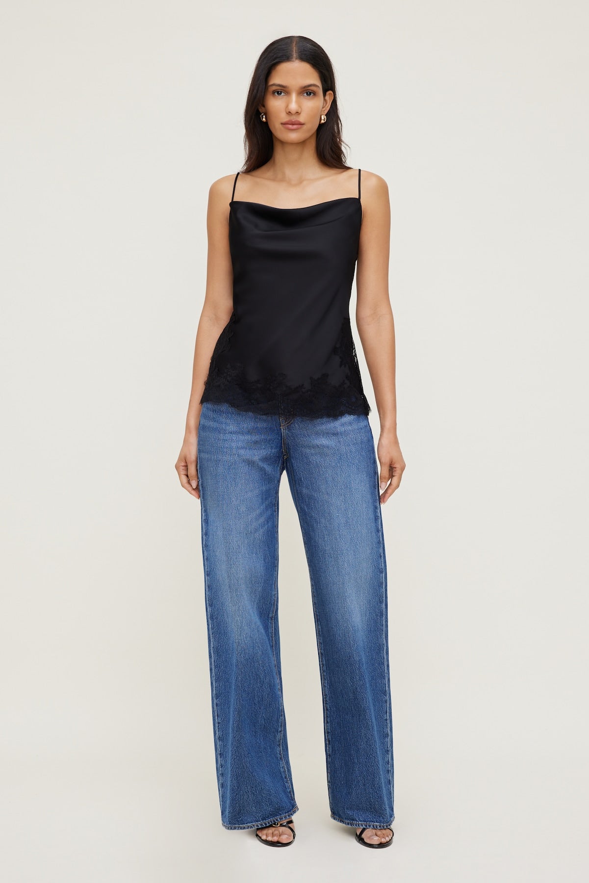 Madi Lace Satin Cami Top Black - Dynamite
