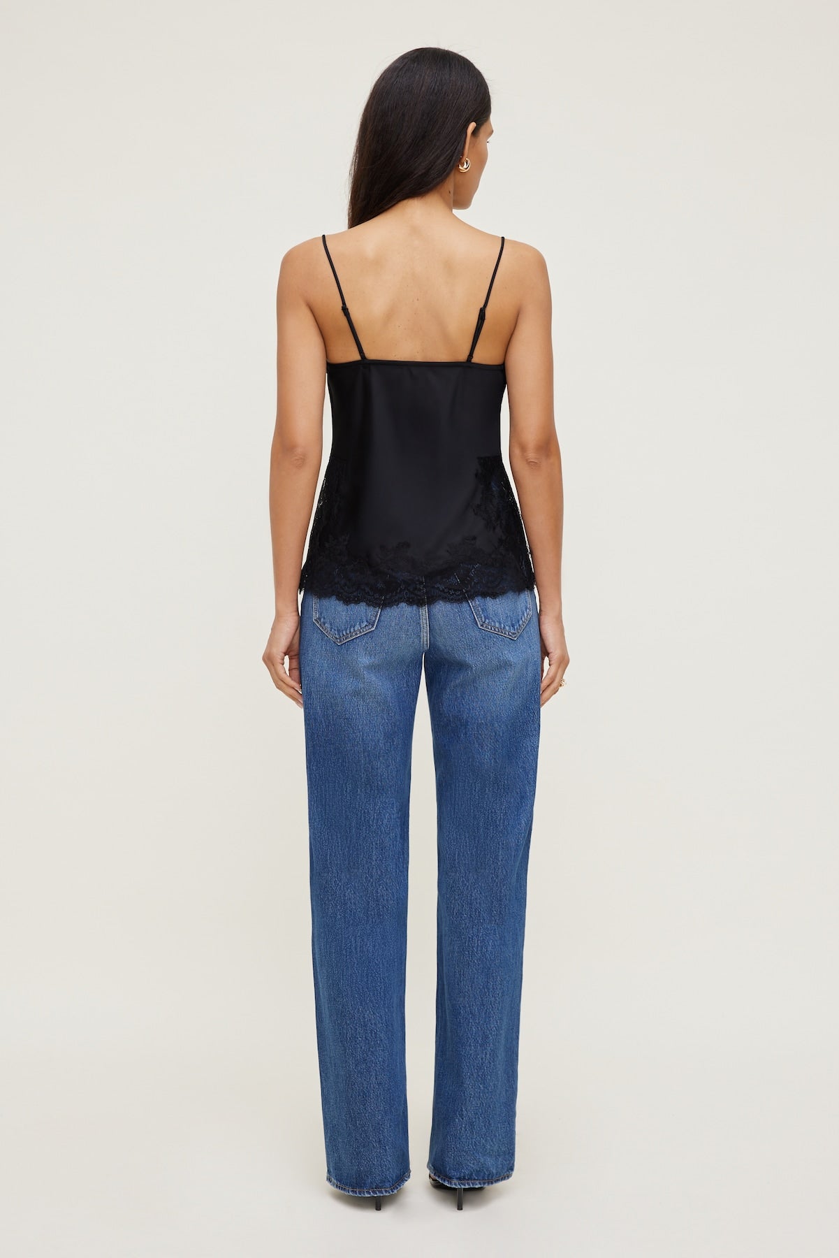Madi Lace Satin Cami Top Black - Dynamite