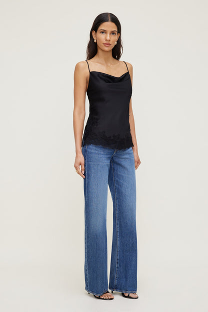 Madi Lace Satin Cami Top Black - Dynamite
