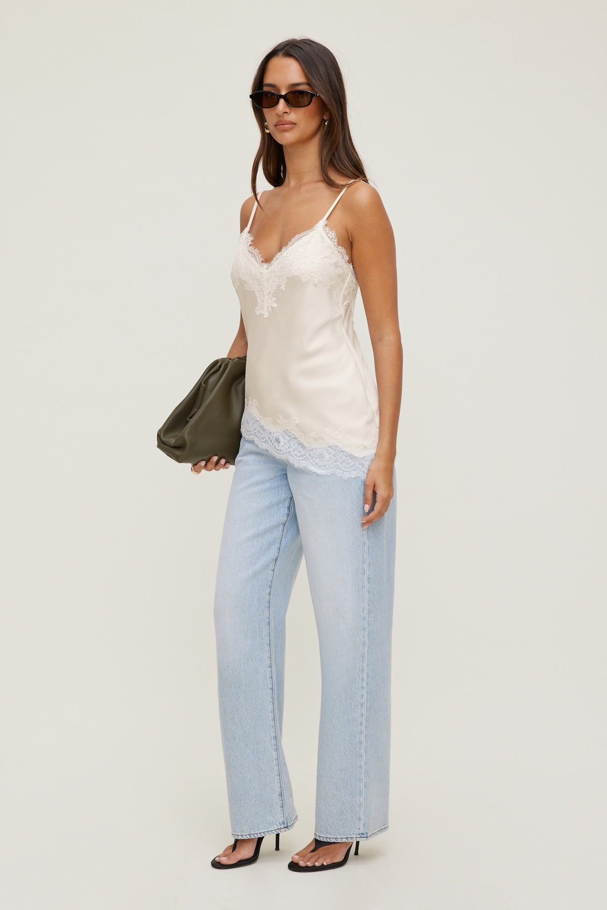 Cassie Asymmetric Lace Satin Cami Beige - Dynamite