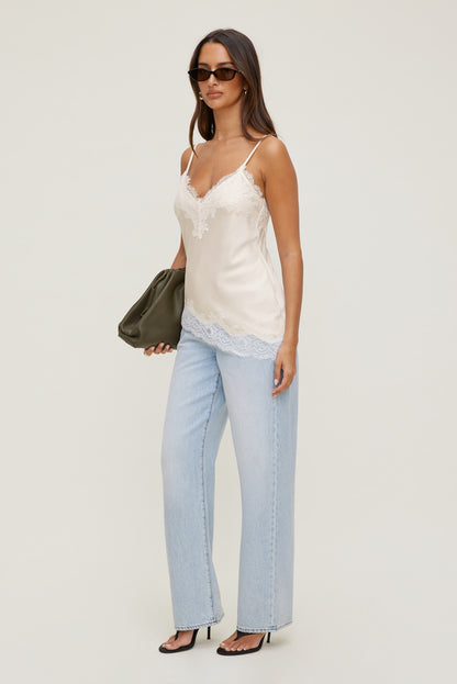 Cassie Asymmetric Lace Satin Cami Beige - Dynamite