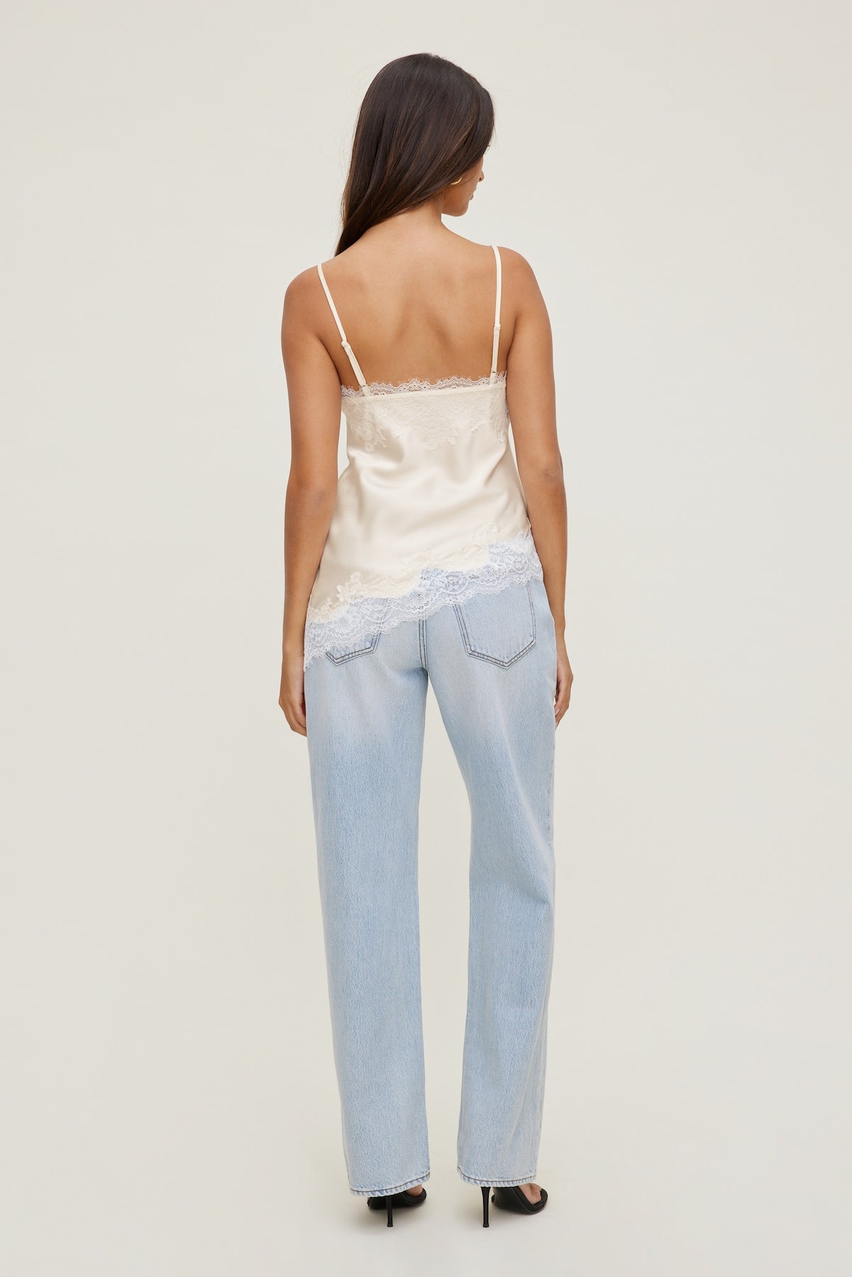 Cassie Asymmetric Lace Satin Cami Beige - Dynamite