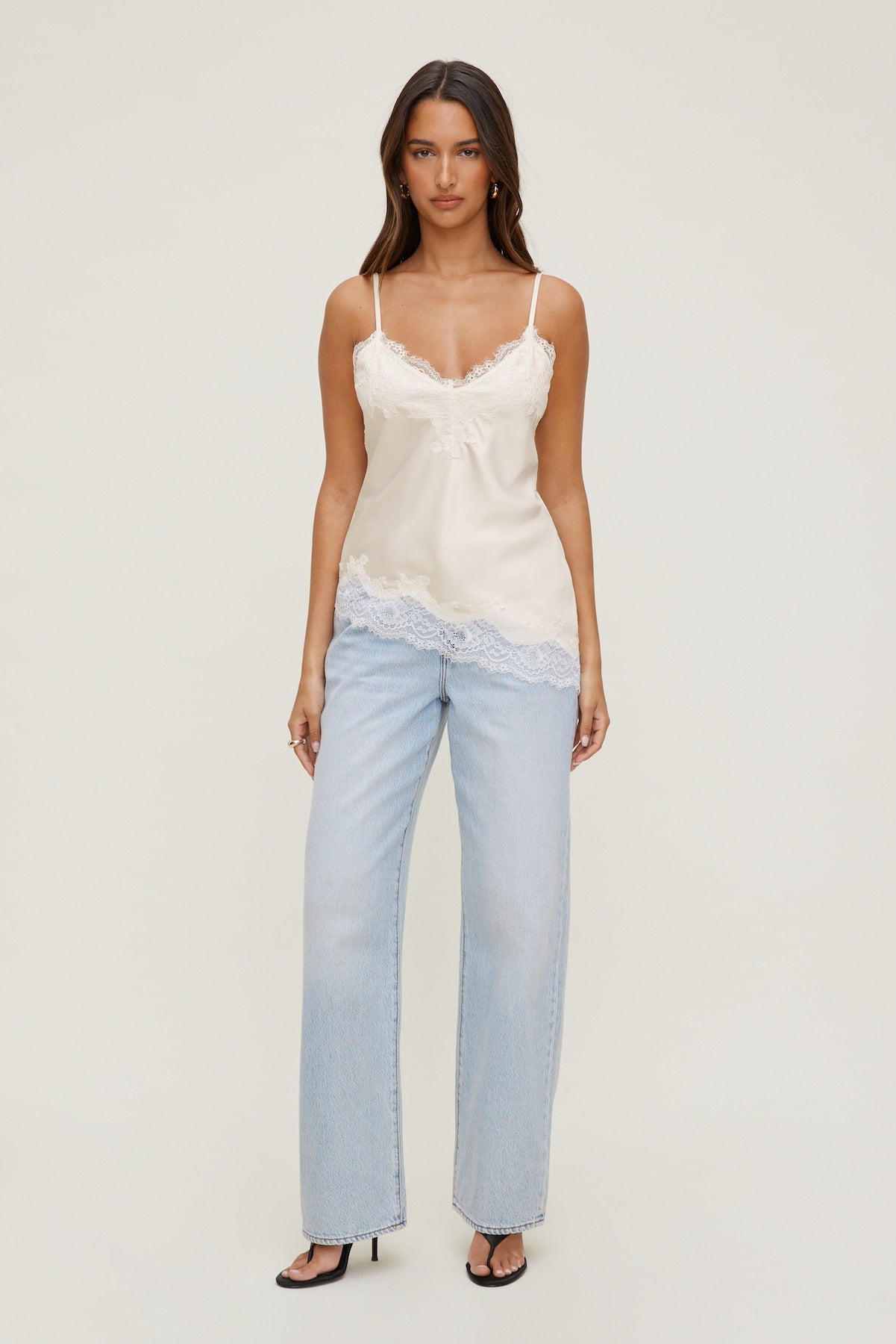 Cassie Asymmetric Lace Satin Cami Beige - Dynamite