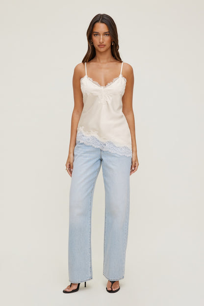 Cassie Asymmetric Lace Satin Cami Beige - Dynamite