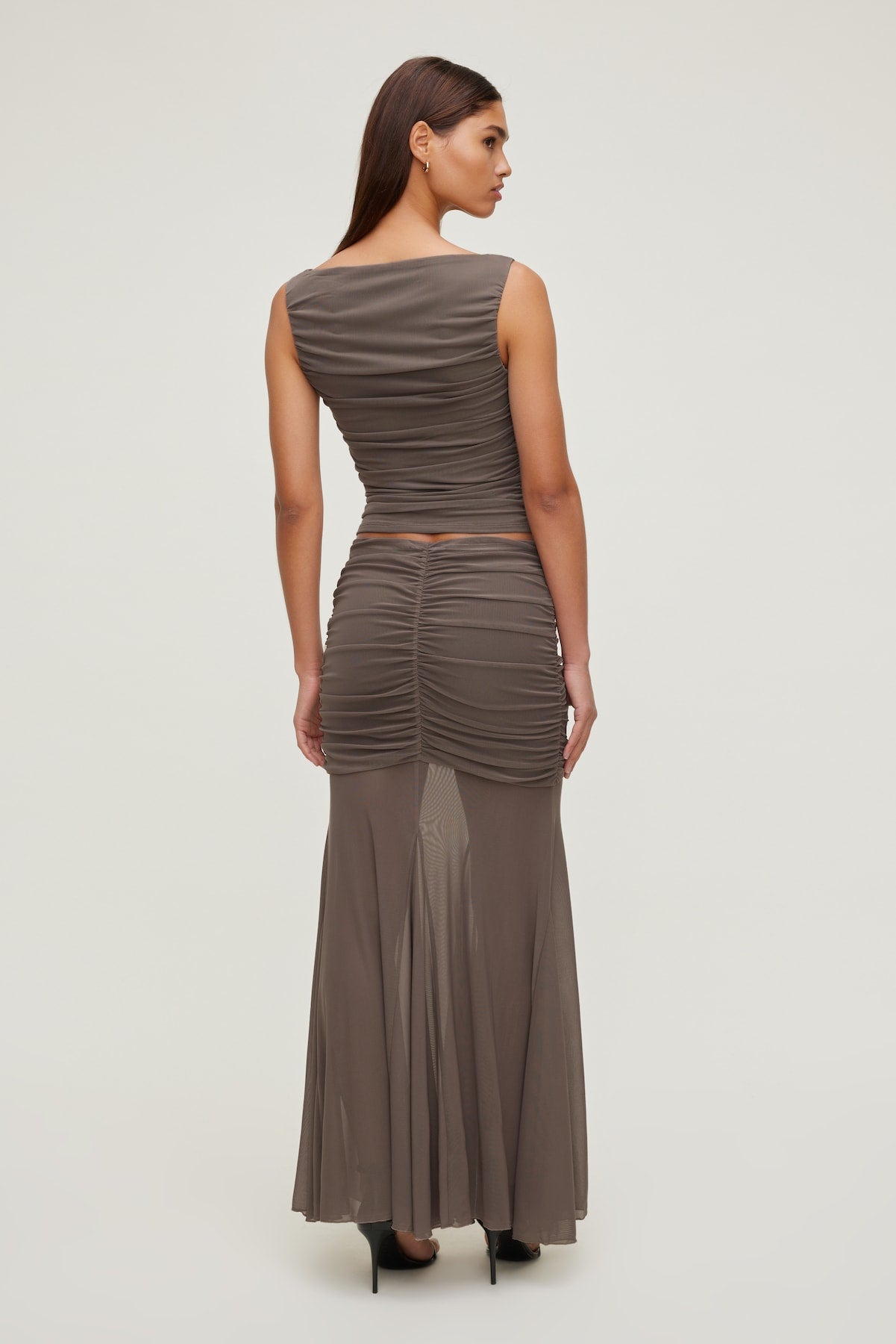 Ruched Mesh Tank Top Brown - Dynamite