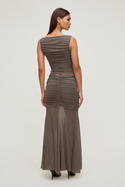 Ruched Mesh Tank Top Brown - Dynamite