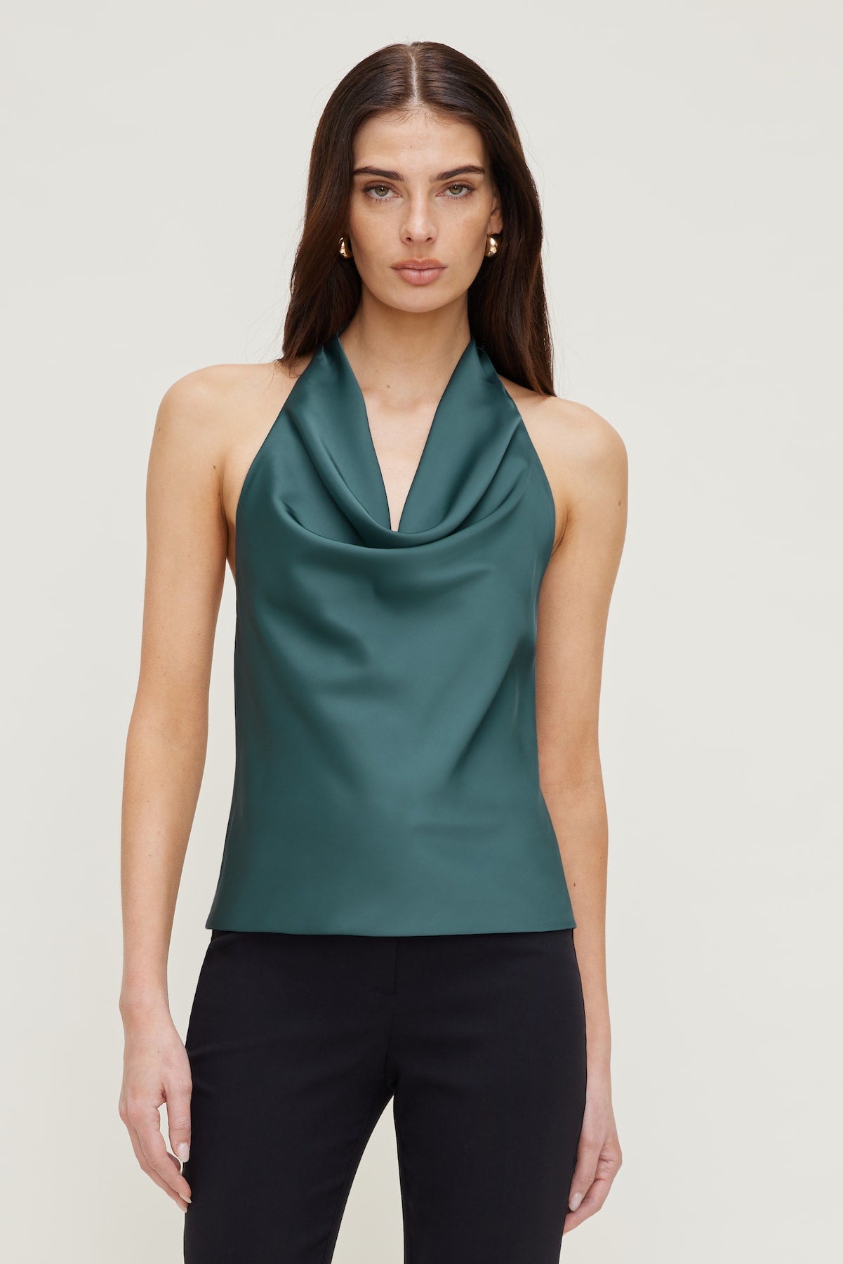 Camila Satin Cowl Halter Neck Blouse Green - Dynamite