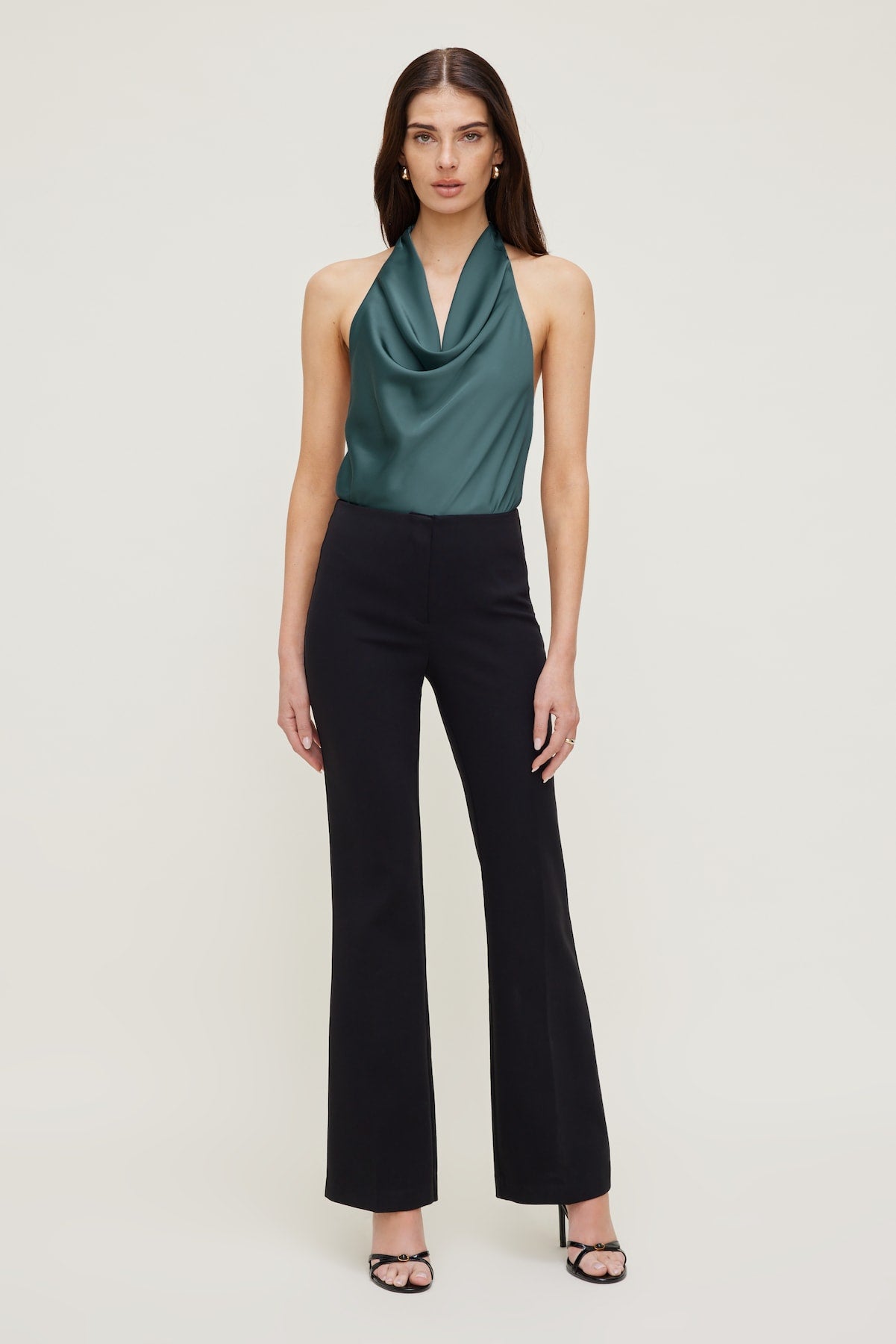 Camila Satin Cowl Halter Neck Blouse Green - Dynamite