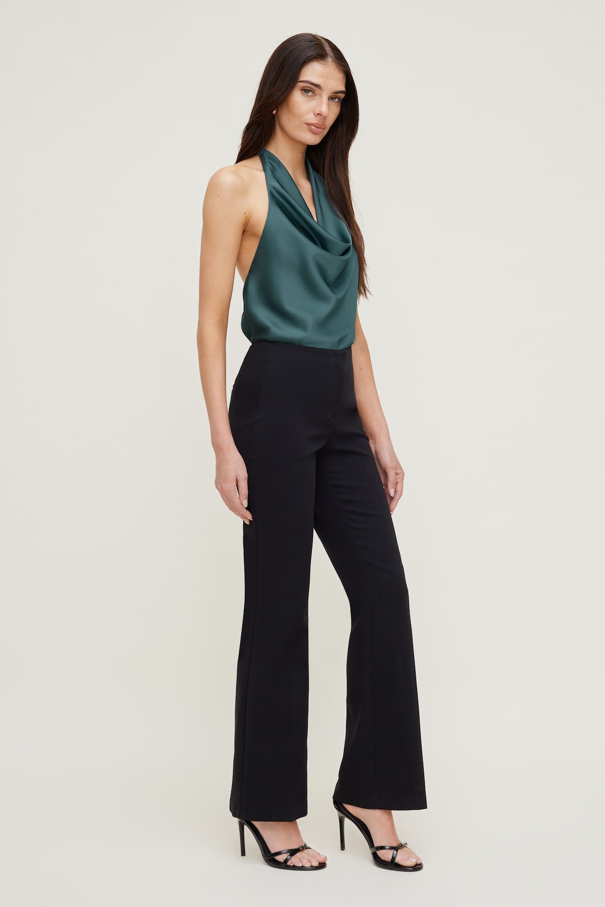 Camila Satin Cowl Halter Neck Blouse Green - Dynamite