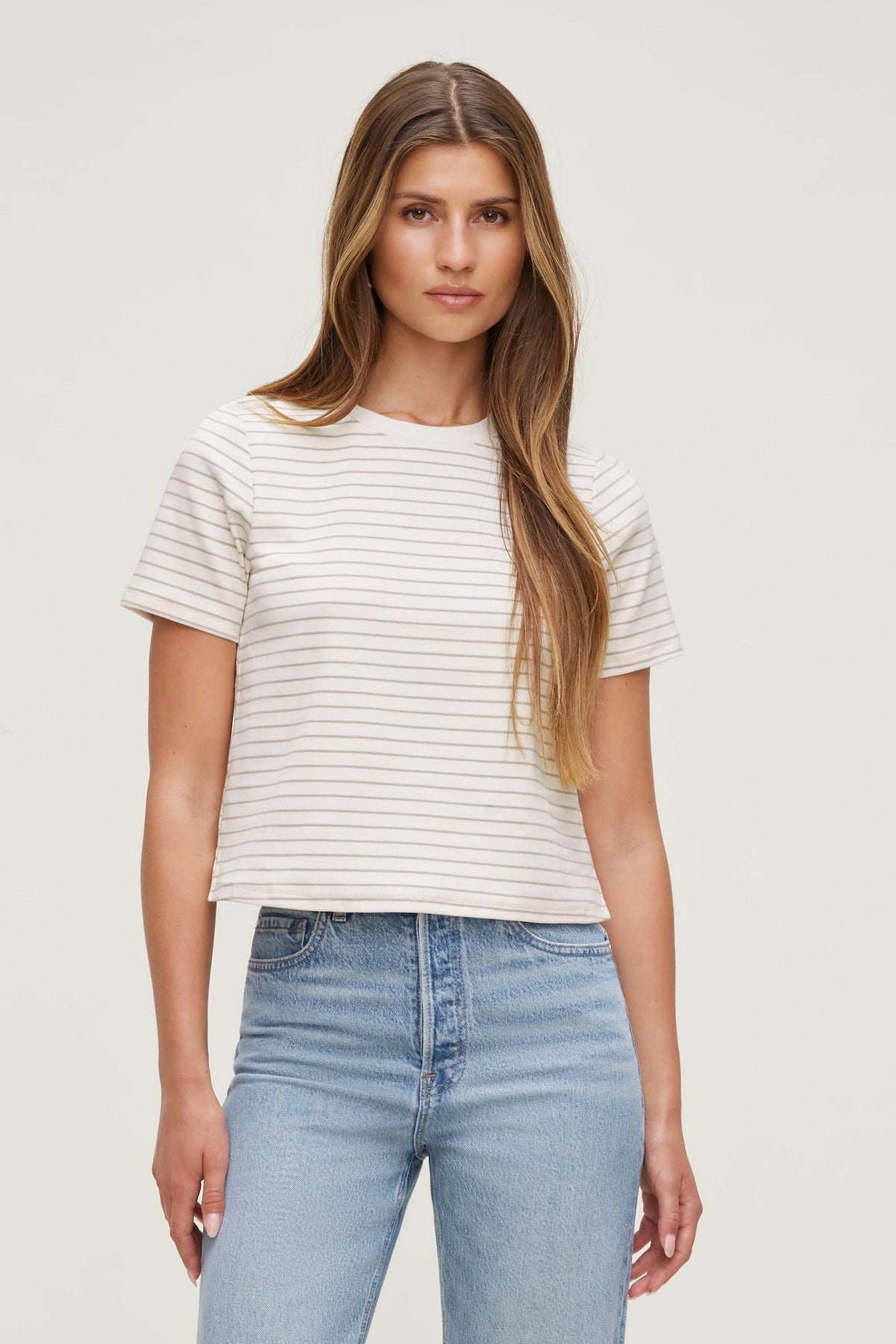 Everyday Striped Heavy Cotton T Shirt Beige - Dynamite