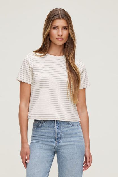 Everyday Striped Heavy Cotton T Shirt Beige - Dynamite