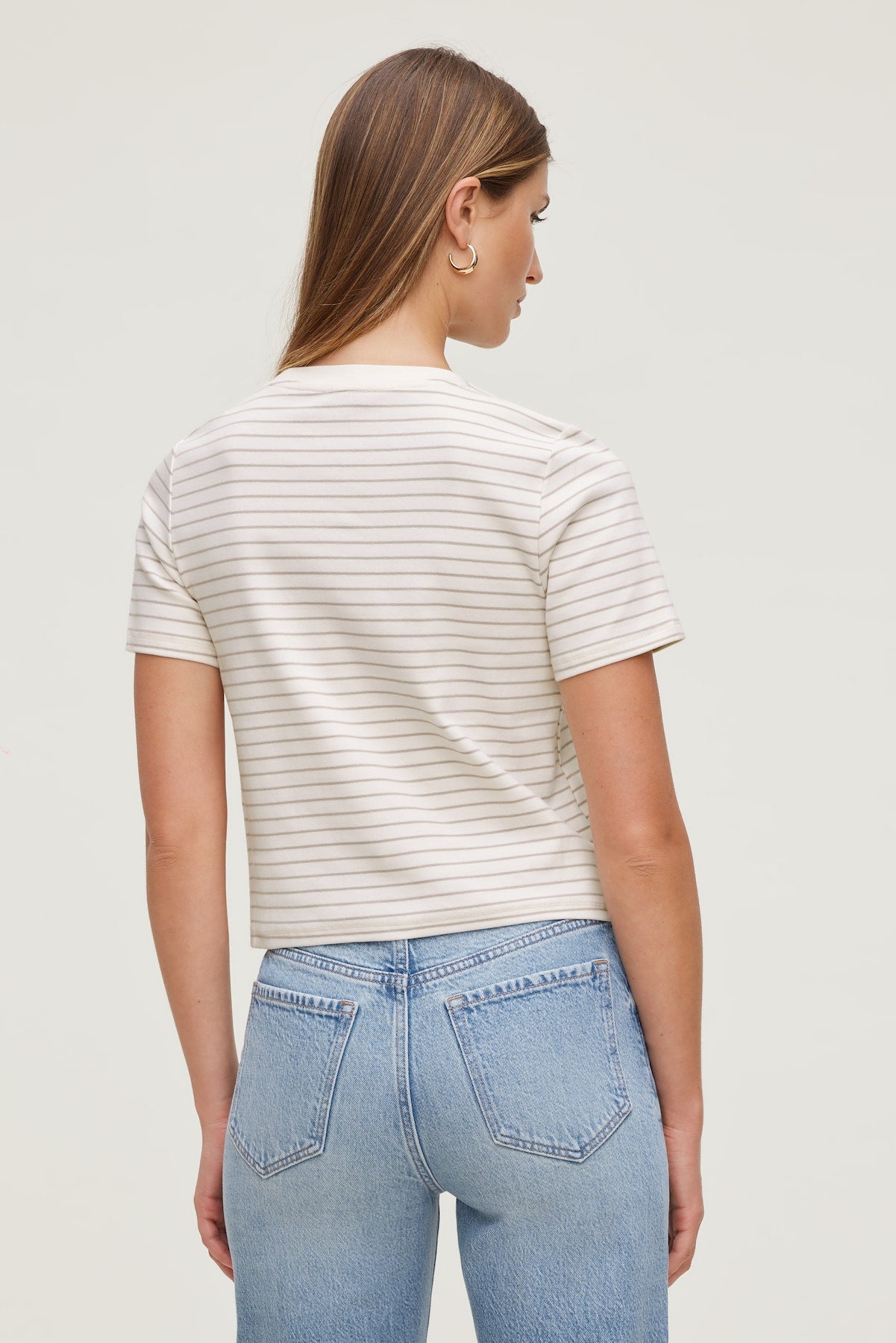 Everyday Striped Heavy Cotton T Shirt Beige - Dynamite