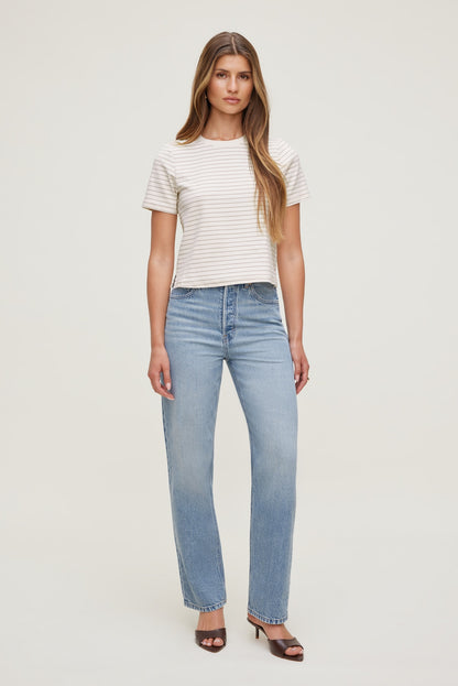 Everyday Striped Heavy Cotton T Shirt Beige - Dynamite