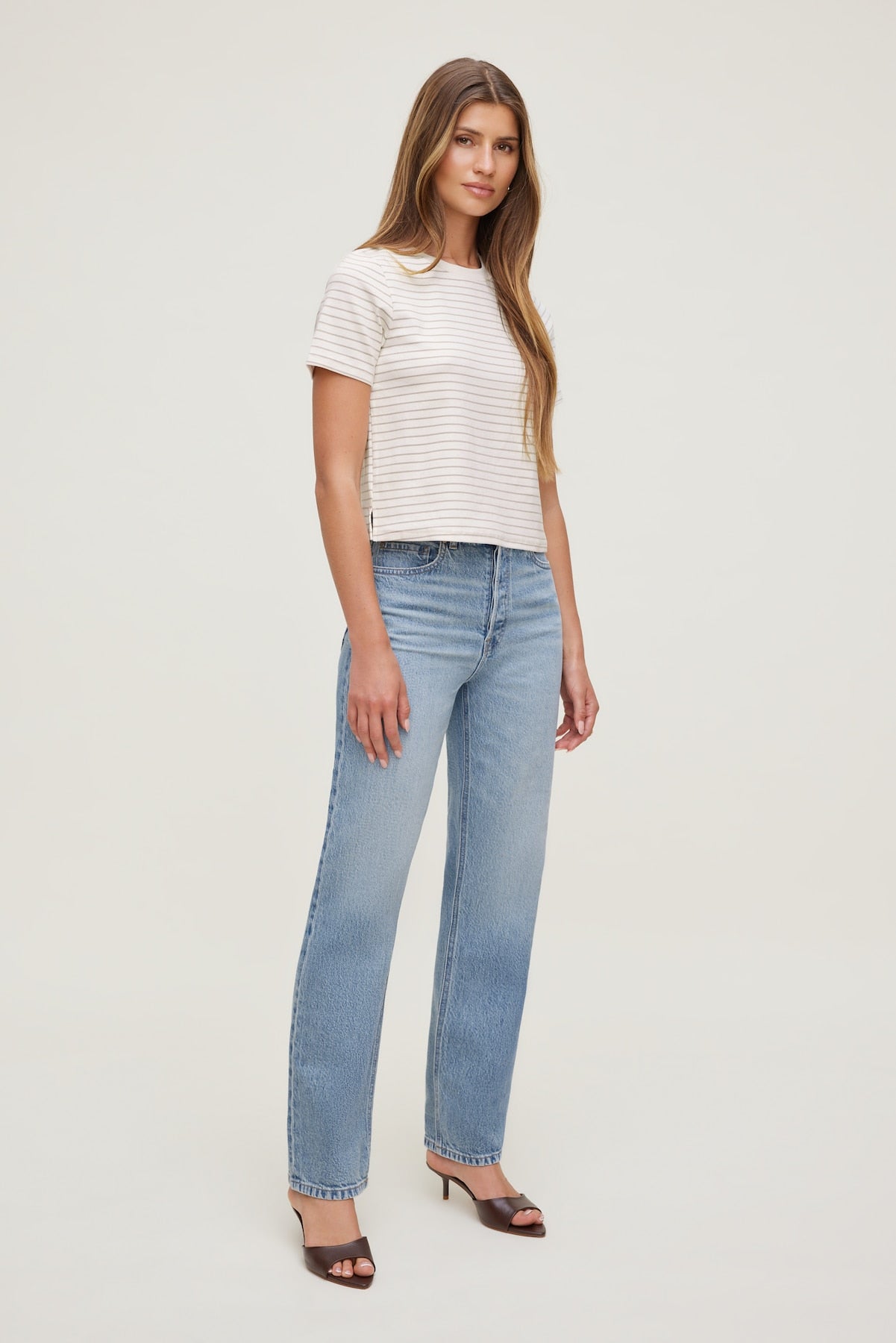 Everyday Striped Heavy Cotton T Shirt Beige - Dynamite