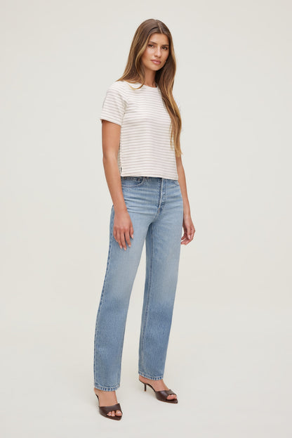 Everyday Striped Heavy Cotton T Shirt Beige - Dynamite