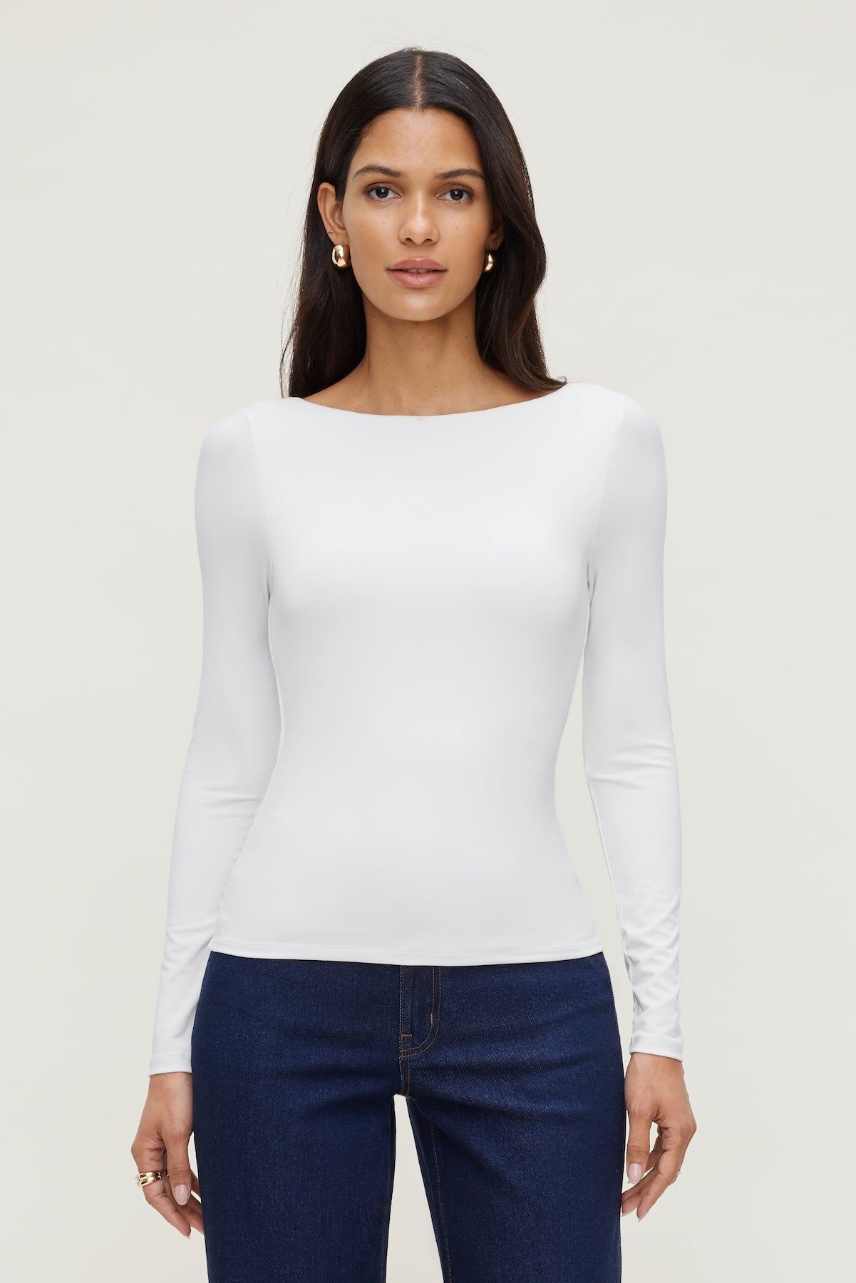 Nola Sculpt Long Sleeve Top White - Dynamite