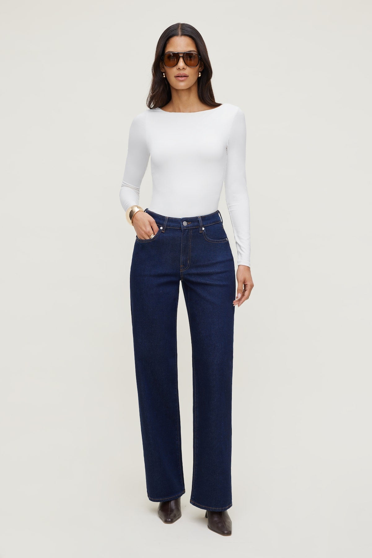 Nola Sculpt Long Sleeve Top White - Dynamite