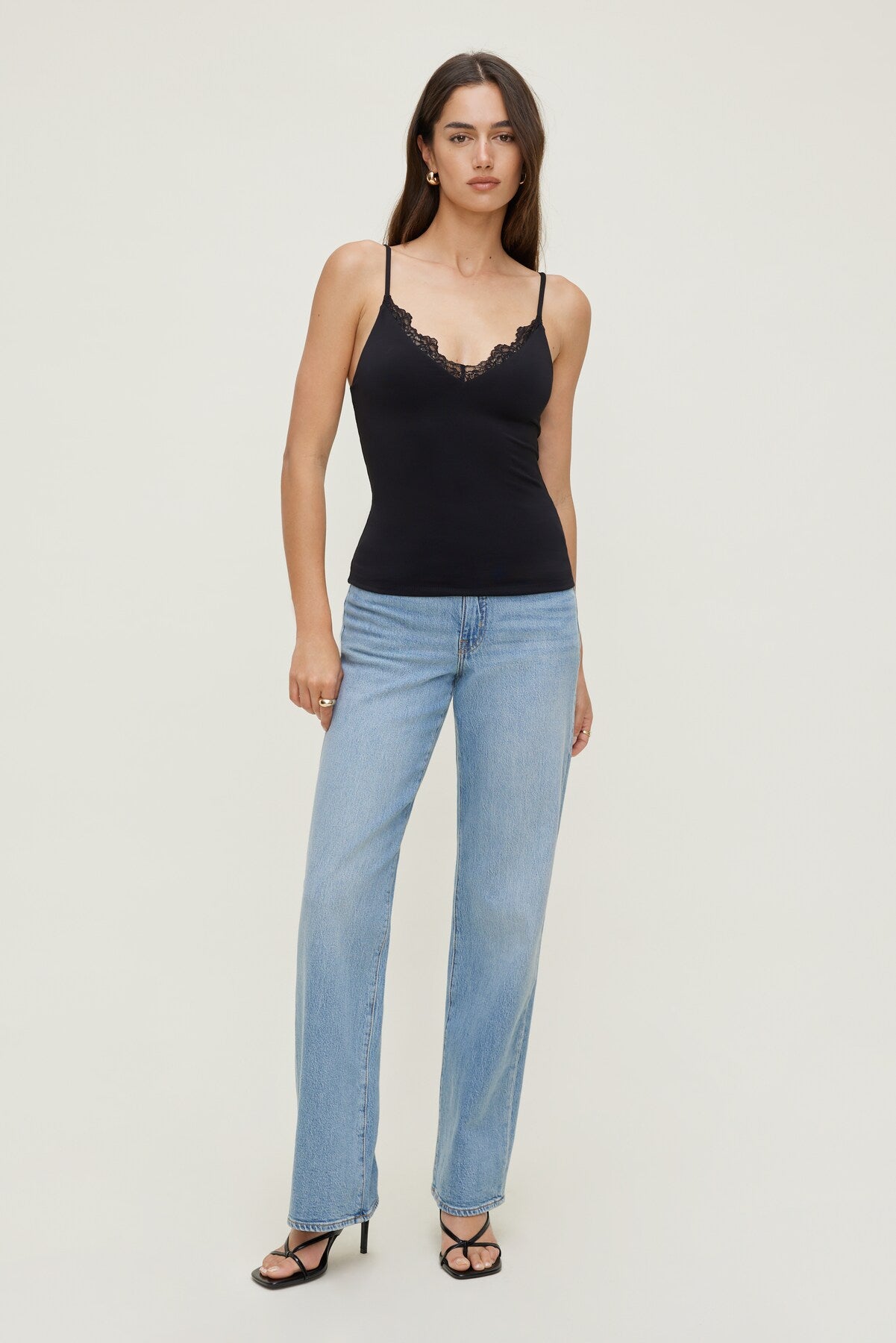 Sculpt Lace Trim Cami Top Black - Dynamite