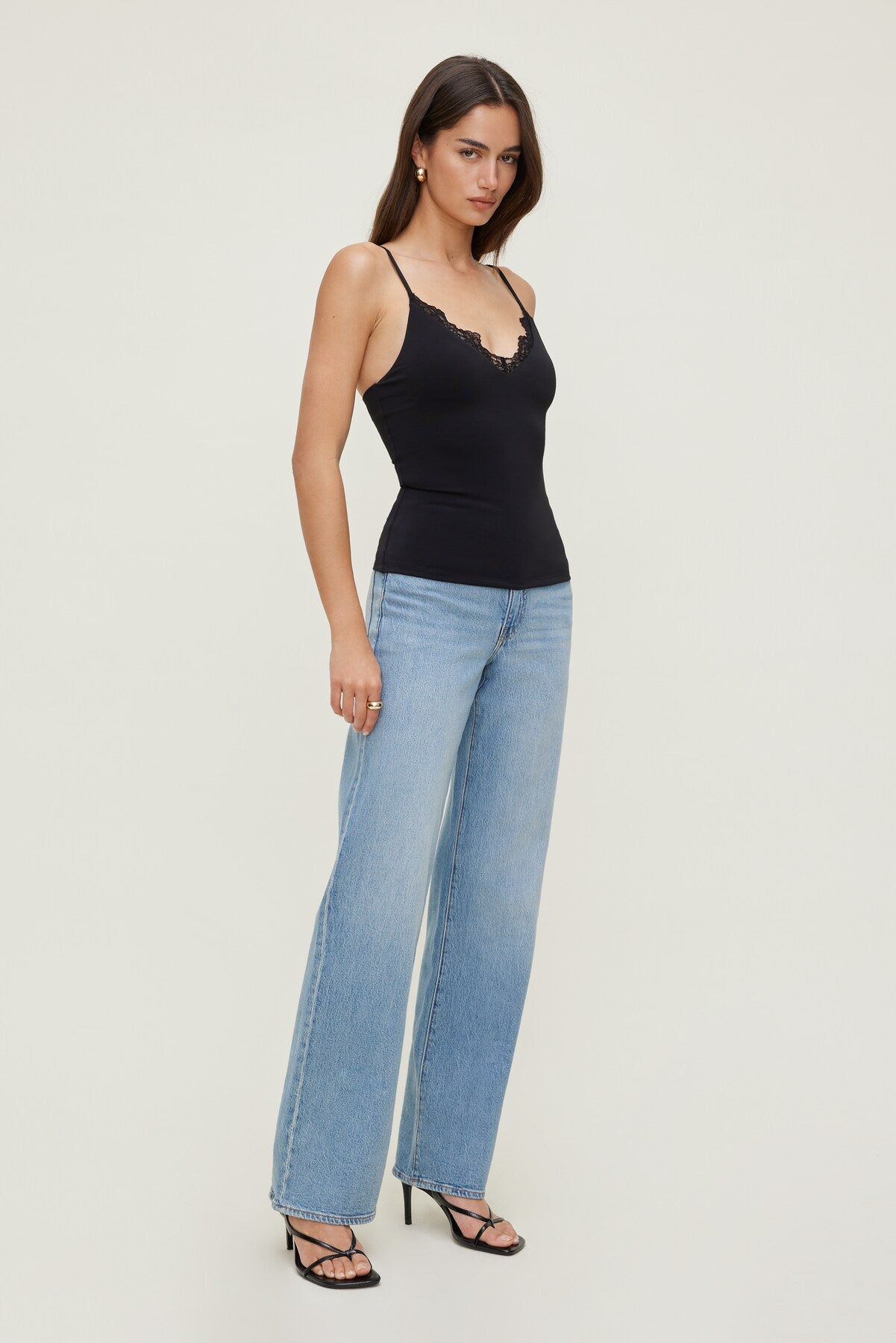 Sculpt Lace Trim Cami Top Black - Dynamite