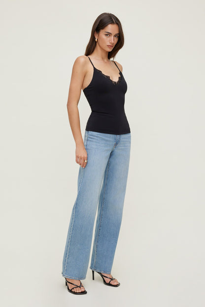 Sculpt Lace Trim Cami Top Black - Dynamite